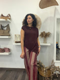 Pantalón a rayas burdeos y beige talla única