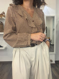 Camisa Cuadros Vichy con Volantes - Granate y Beige