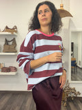 Sudadera oversize de rayas burdeos y azul claro